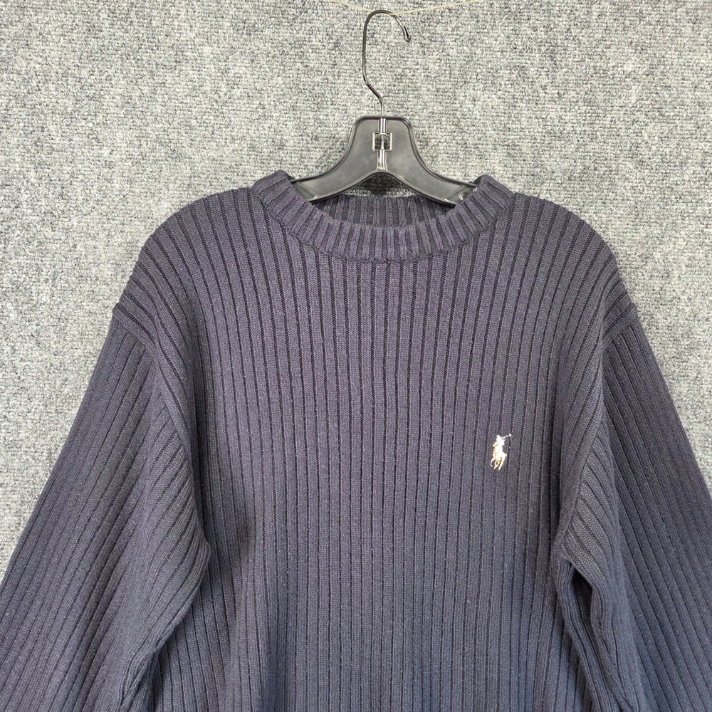 Vintage Polo Sport‎ Ralph Lauren Ribbed Crewneck Pullover Sweater XL Navy Cotton - Picture 2 of 12